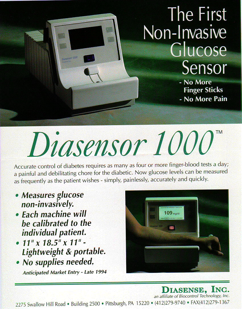 Diasensor 1000 TM prospekt from Diasense USA March 1994